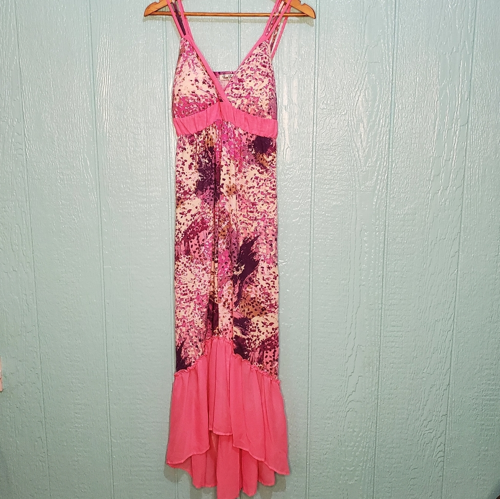 ❤ Long Halter maxi multicolor pink white sundress